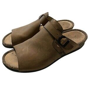 Ecco Slide Sandals Womens EU 40 US 9.5 Brown Leather Slip On Comfort Sports Shoe